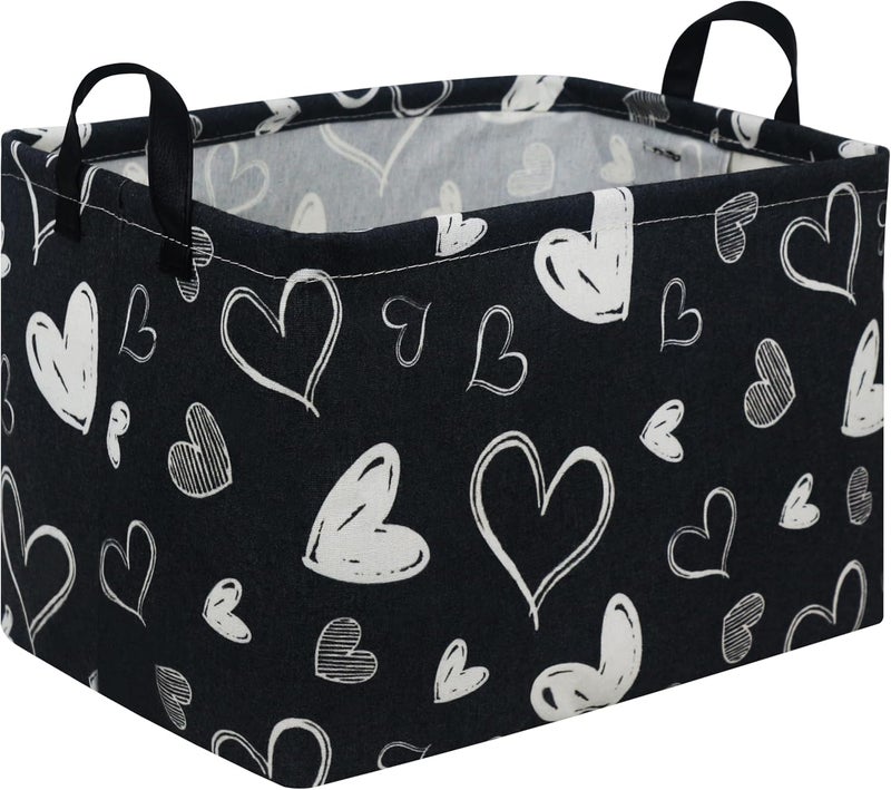 FXOCSHE Rectangular Black Gift Basket,nursery laundry basket,girls gift basket,kids toy storage Bin, Love Heart Room Decor for Home,Shelf Baskets(Black Love) - Image 1